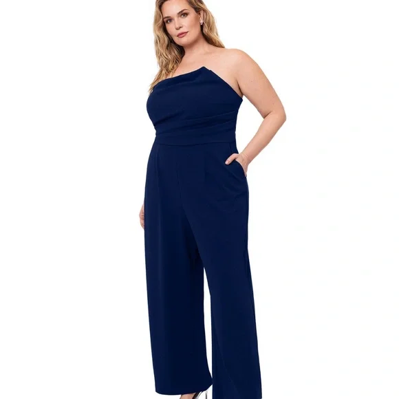 Betsy & Adam Blue Formal Jumpsuit with Sleek Design - Picture 2 of 5